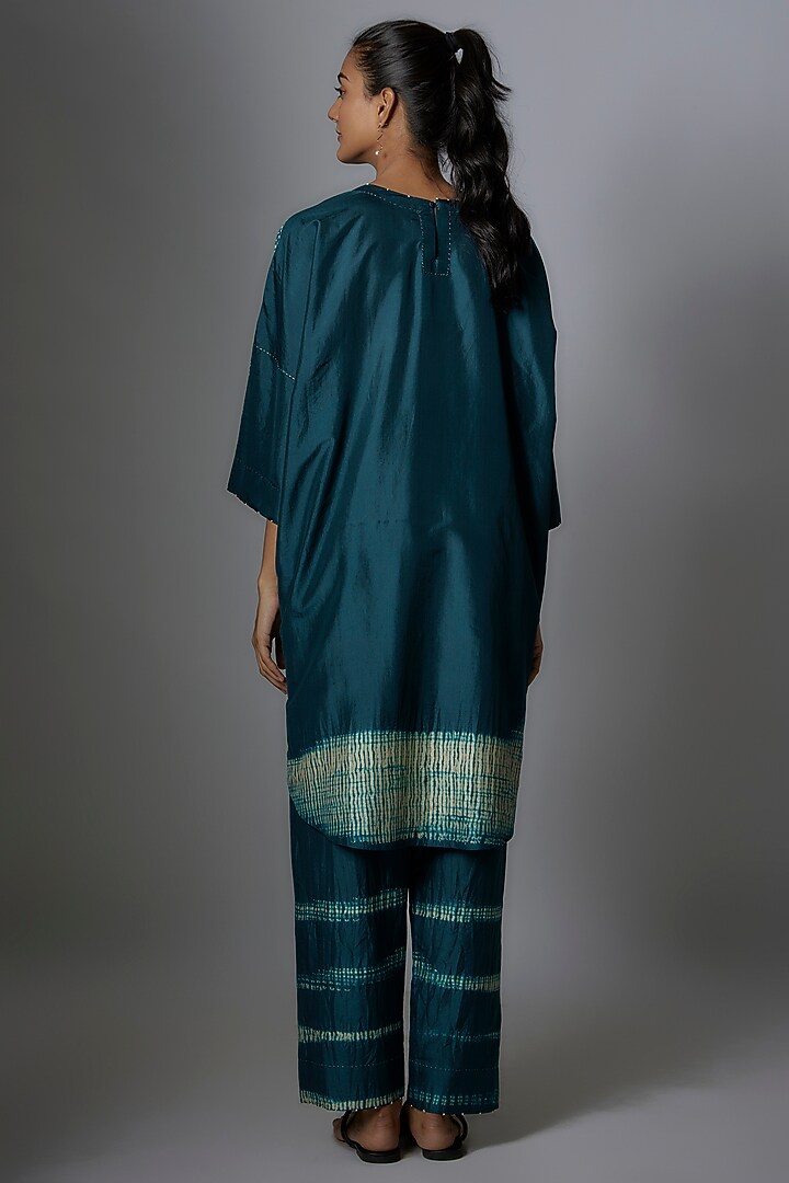 Blue Mulberry Silk Shibori Co-Ord Set by Divyam Mehta at Pernia's Pop Up Shop
