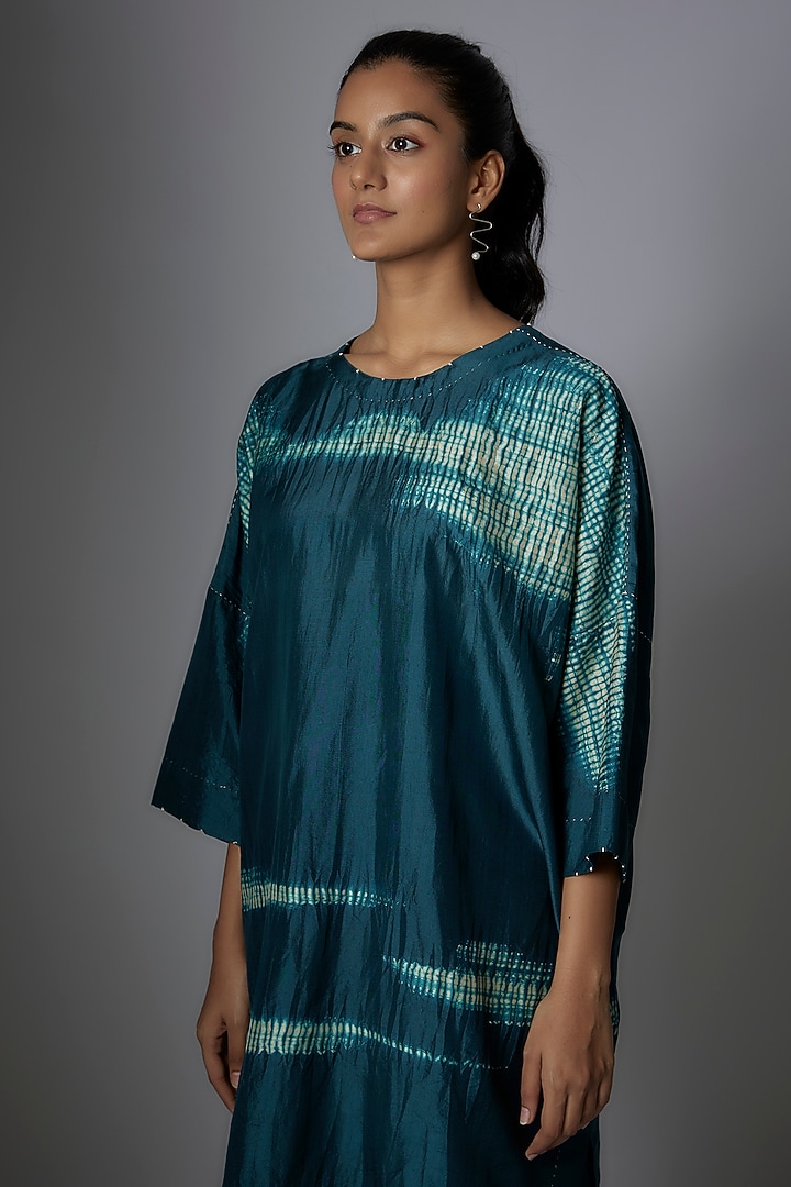 Blue Mulberry Silk Shibori Co-Ord Set by Divyam Mehta at Pernia's Pop Up Shop