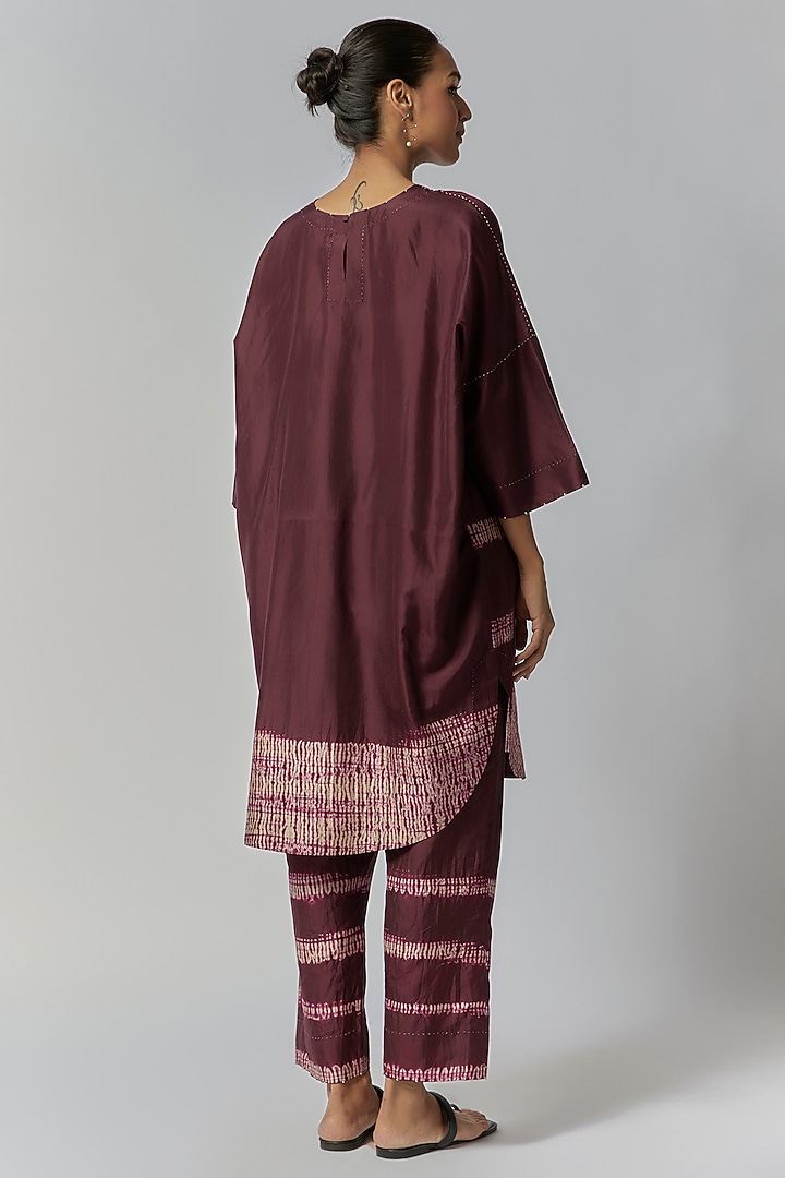 Claret Mulberry Silk Shibori Co-Ord Set by Divyam Mehta at Pernia's Pop Up Shop
