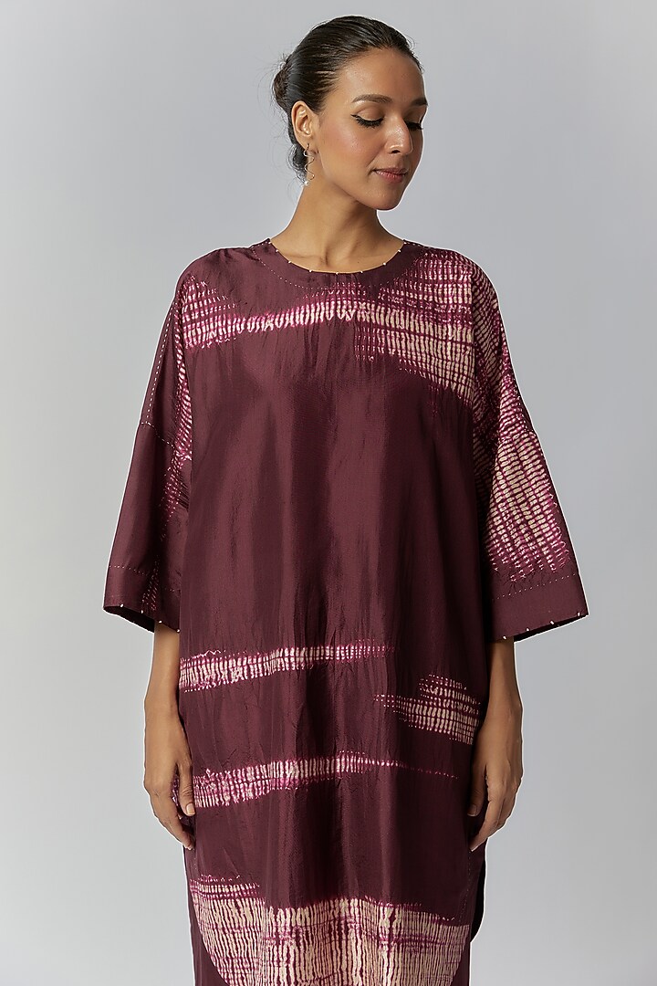 Claret Mulberry Silk Shibori Co-Ord Set by Divyam Mehta at Pernia's Pop Up Shop