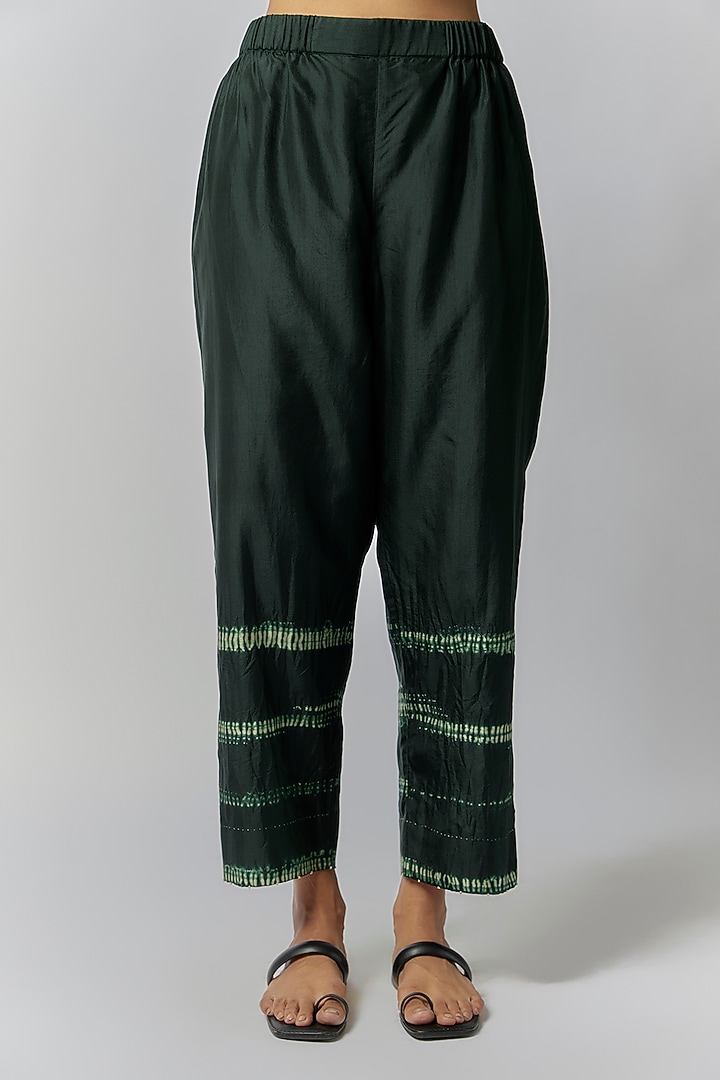 Bottle Green Mulberry Silk Shibori Co-Ord Set by Divyam Mehta at Pernia's Pop Up Shop