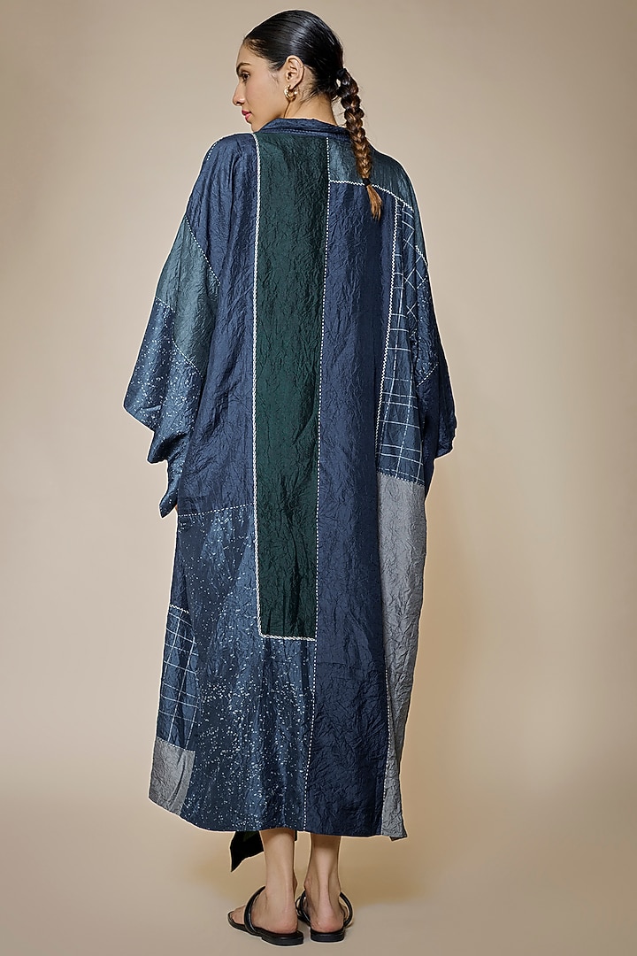 Petrol Blue Mulberry Silk Jacket Cocktail Dress by Divyam Mehta at Pernia's Pop Up Shop