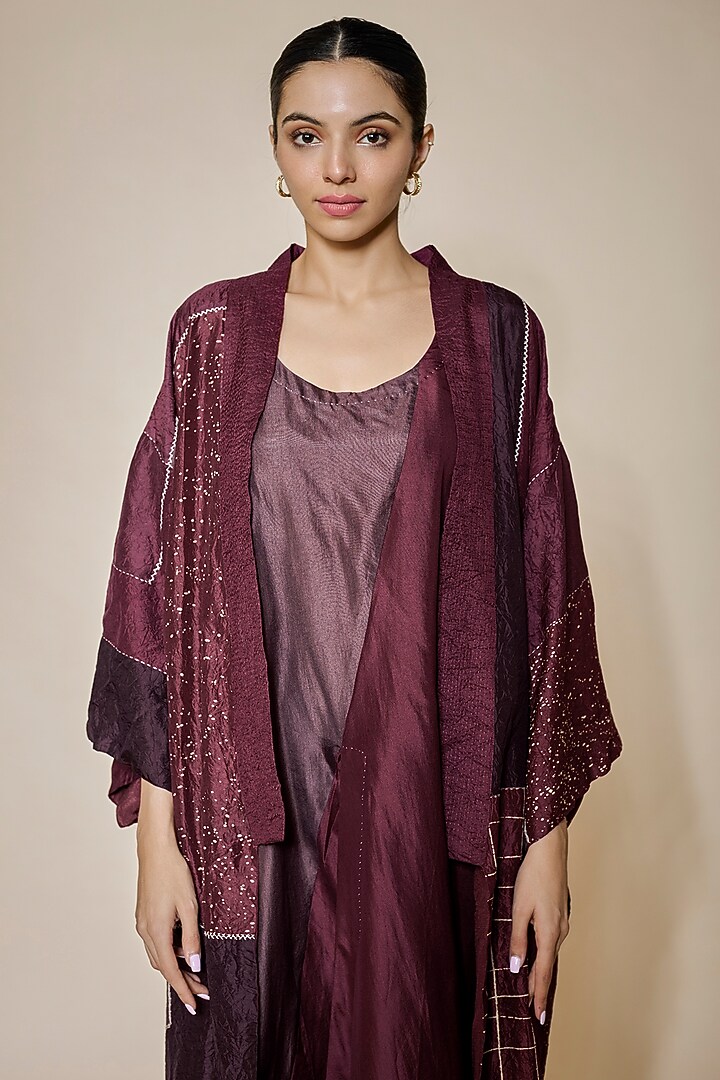 Claret Mulberry Silk Jacket Cocktail Dress by Divyam Mehta at Pernia's Pop Up Shop