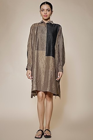 Brown Mulberry Silk Mini Dress by Divyam Mehta
