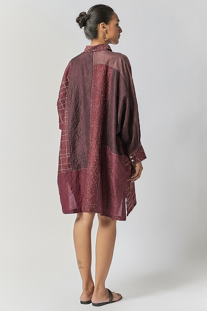 Claret Mulberry Silk Long Shirt by Divyam Mehta at Pernia's Pop Up Shop