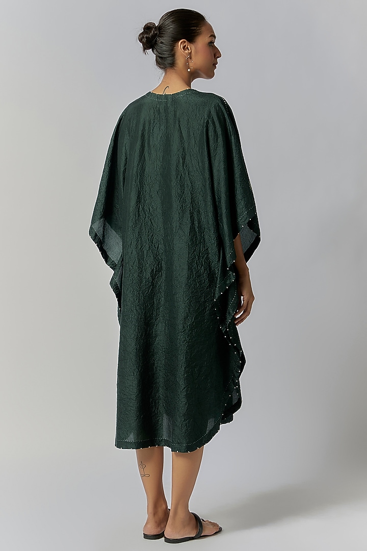 Bottle Green Mulberry Silk Embroidered Kaftan by Divyam Mehta at Pernia's Pop Up Shop