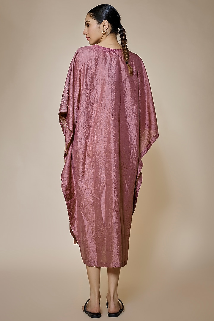 Pink Mulberry Silk Embroidered Kaftan by Divyam Mehta at Pernia's Pop Up Shop