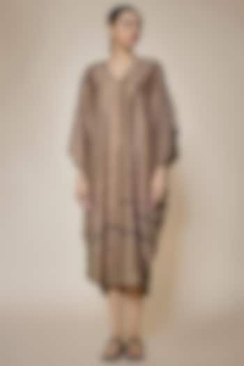 Brown Mulberry Silk Embroidered Kaftan by Divyam Mehta at Pernia's Pop Up Shop