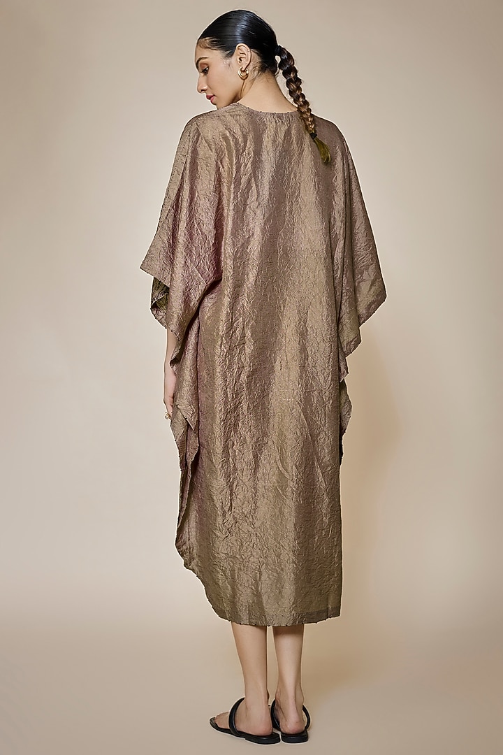 Brown Mulberry Silk Embroidered Kaftan by Divyam Mehta at Pernia's Pop Up Shop