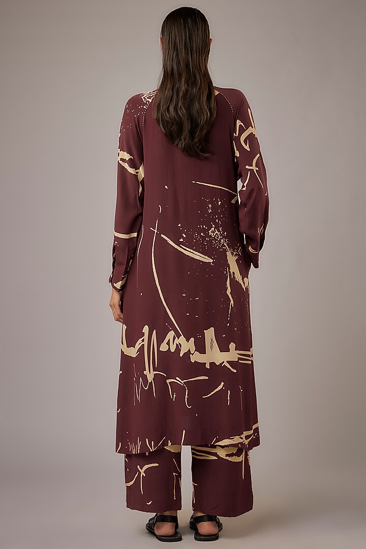 Claret Silk Crepe Printed Co-ord Set by Divyam Mehta at Pernia's Pop Up Shop