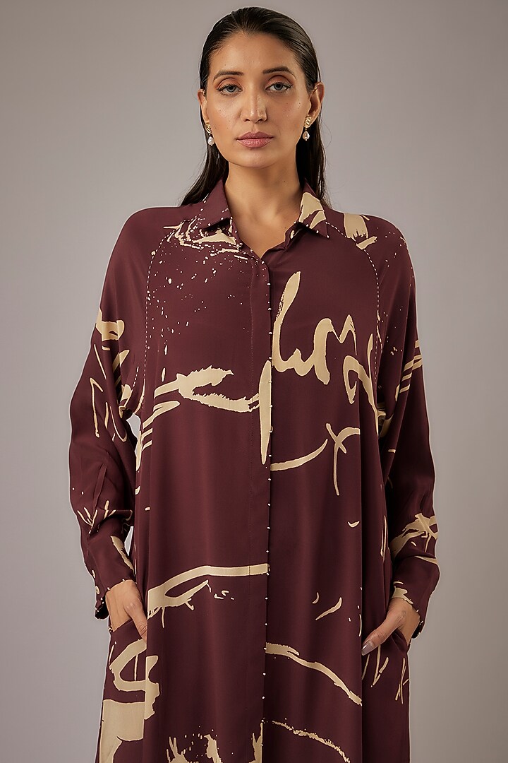 Claret Silk Crepe Printed Co-ord Set by Divyam Mehta at Pernia's Pop Up Shop