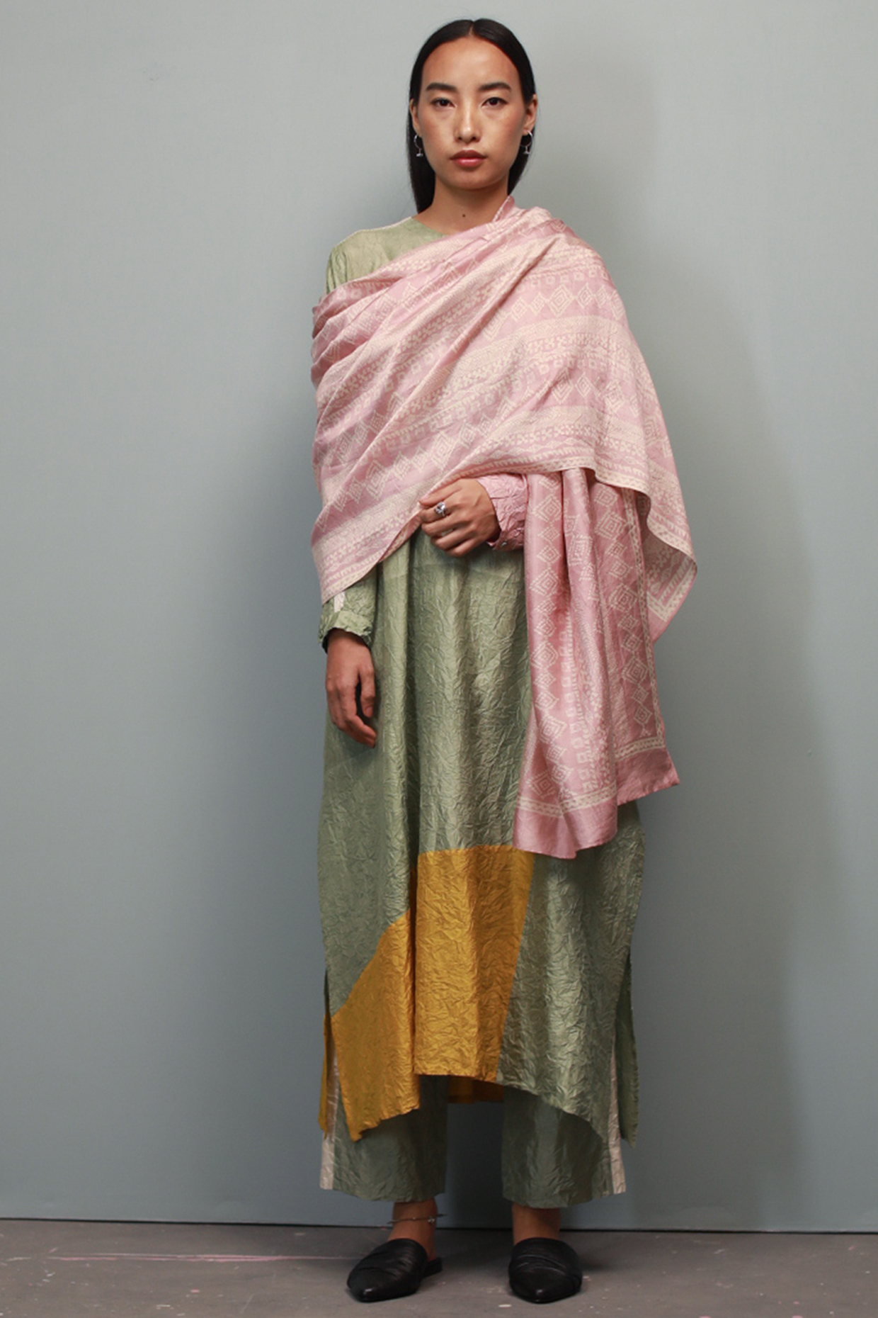 Saunf Green Kurta Set With Kantha Hand Embroidery by Divyam Mehta at Pernia's Pop Up Shop