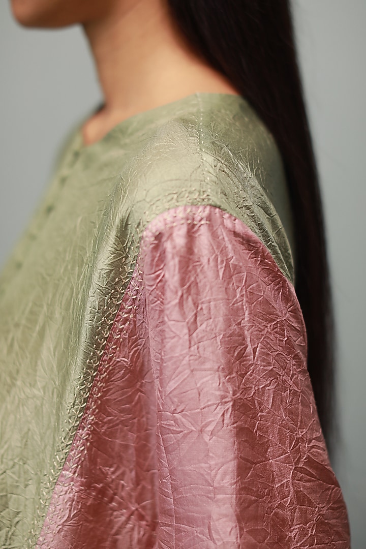 Saunf Green Kurta Set With Kantha Hand Embroidery by Divyam Mehta at Pernia's Pop Up Shop