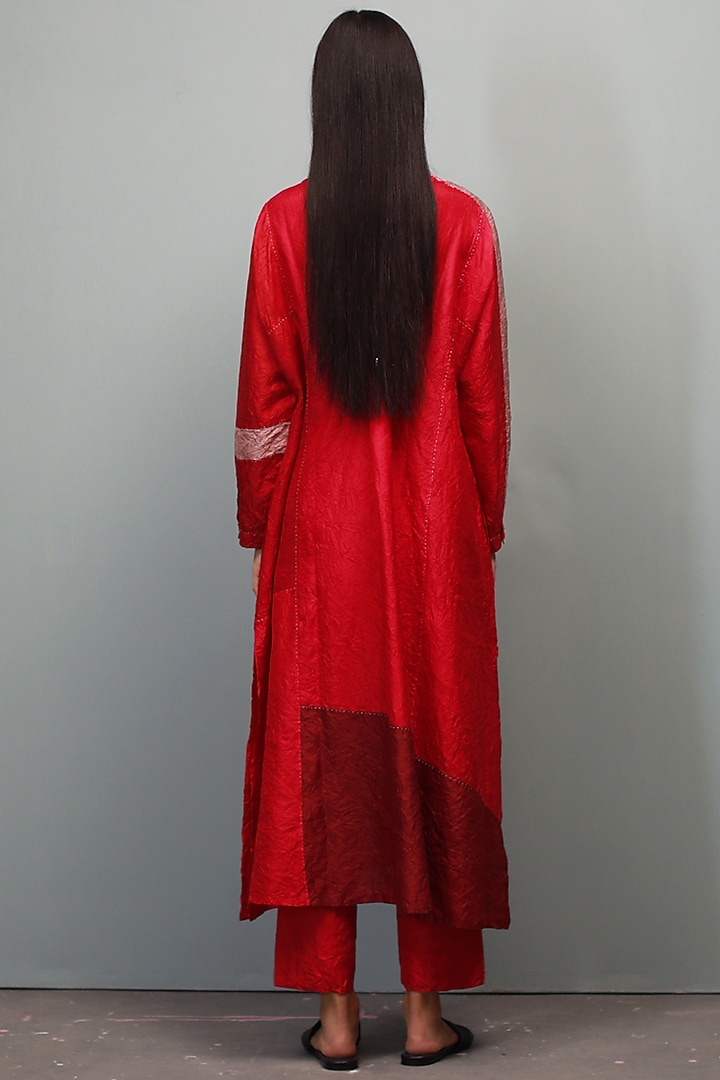 Red Kantha Hand Embroidered Kurta Set by Divyam Mehta at Pernia's Pop Up Shop
