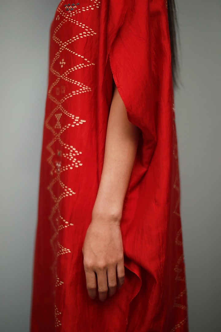 Poppy Red Mulberry Silk Block Printed Co-Ord Set by Divyam Mehta at Pernia's Pop Up Shop