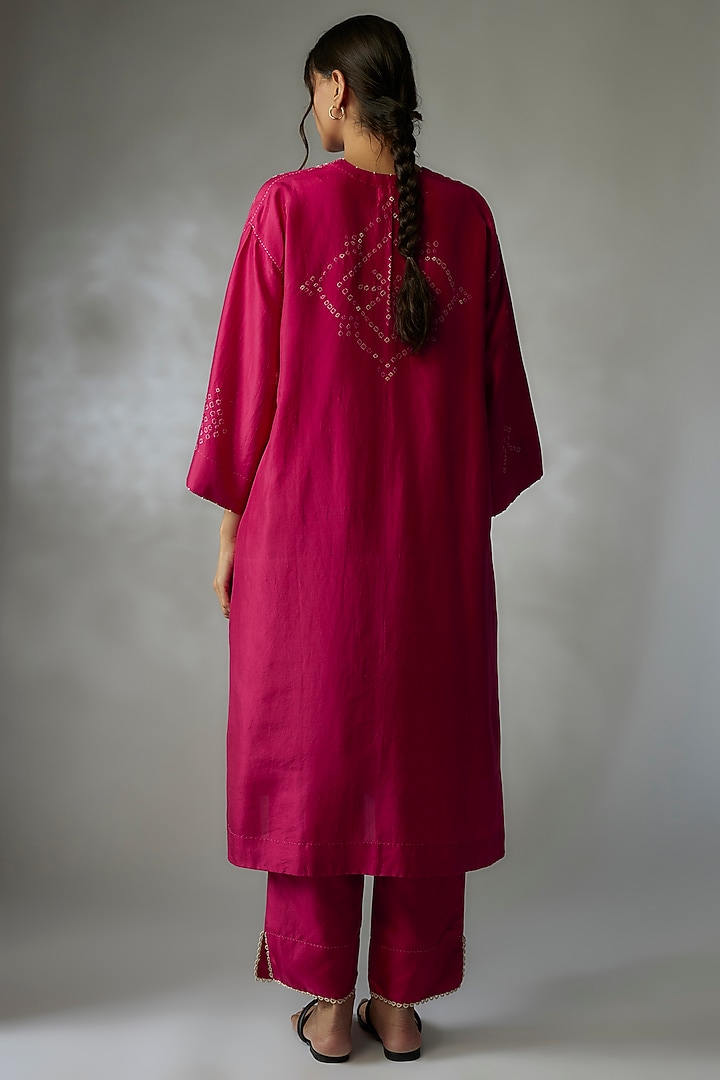 Fuchsia Bandhani Printed Festive Kurta Set With Dupatta