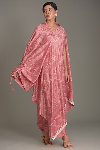 Coral Mulberry Silk Printed Tunic Set by Divyam Mehta