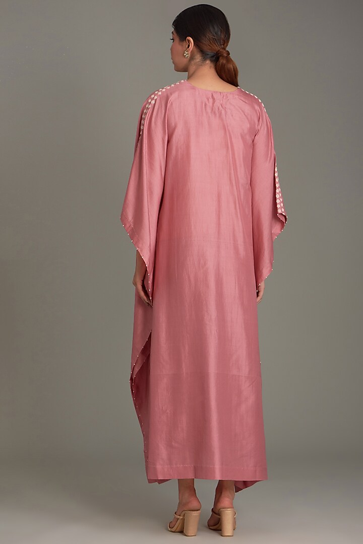 Coral Mulberry Silk Embroidered Kaftan by Divyam Mehta at Pernia's Pop Up Shop