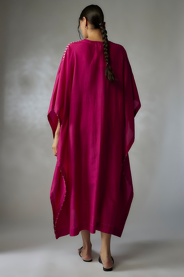 Fuchsia Mulberry Silk Kaftan by Divyam Mehta at Pernia's Pop Up Shop