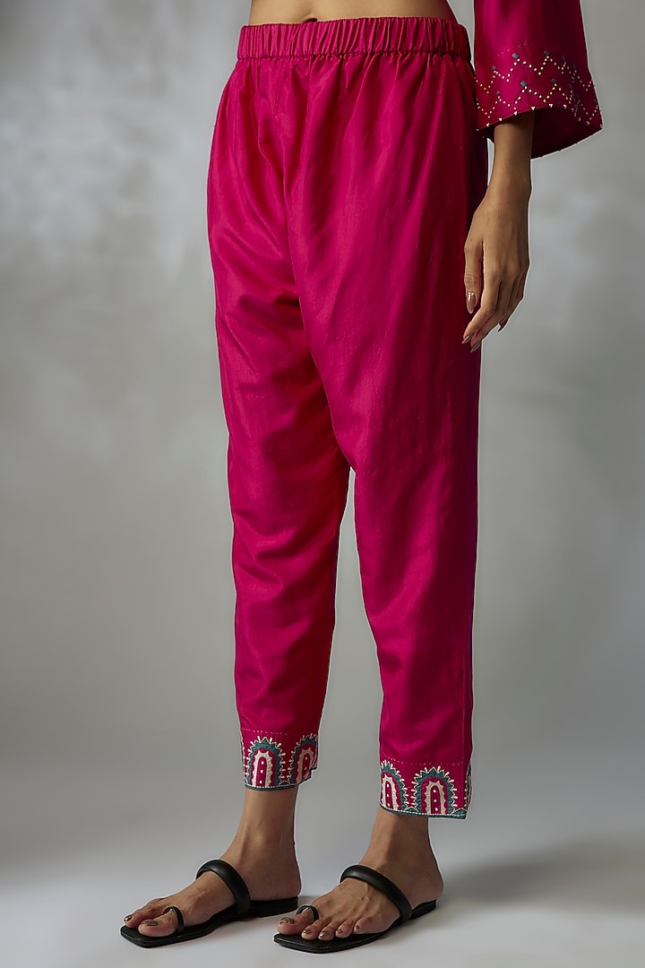 Fuchsia Mulberry Silk Kurta Set by Divyam Mehta at Pernia's Pop Up Shop