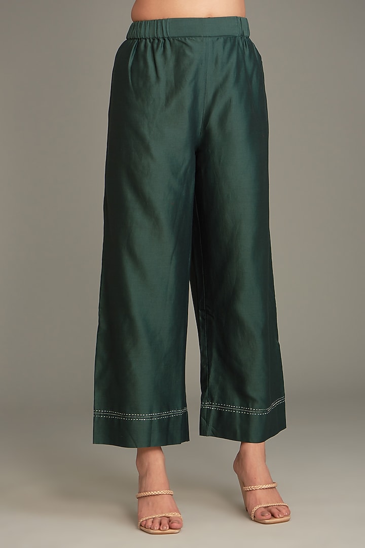 Bottle Green Mulberry & Dupion Embroidered Kurta Set by Divyam Mehta at Pernia's Pop Up Shop