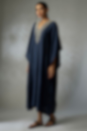 Blue Mulberry Silk Kaftan by Divyam Mehta at Pernia's Pop Up Shop