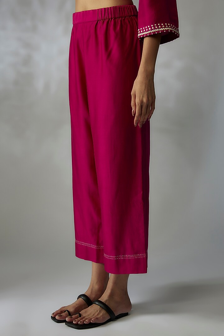Fuchsia Mulberry Silk Embroidered Kurta Set by Divyam Mehta at Pernia's Pop Up Shop