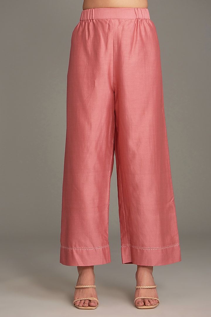 Coral Mulberry & Dupion Embroidered Kurta Set by Divyam Mehta at Pernia's Pop Up Shop