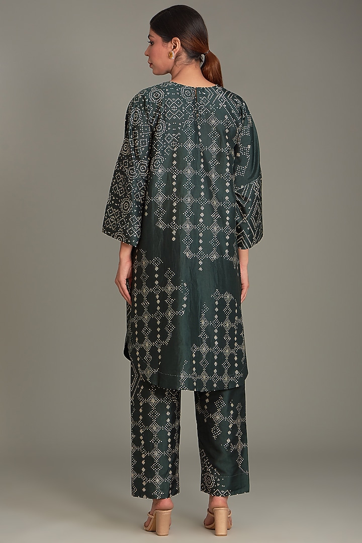 Bottle Green Mulberry Silk Printed Kurta Set by Divyam Mehta at Pernia's Pop Up Shop