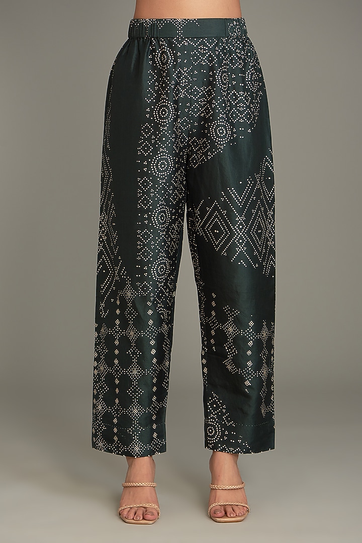 Bottle Green Mulberry Silk Printed Kurta Set by Divyam Mehta at Pernia's Pop Up Shop