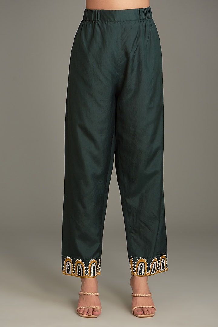 Bottle Green Mulberry & Silk Organza Kurta Set by Divyam Mehta at Pernia's Pop Up Shop