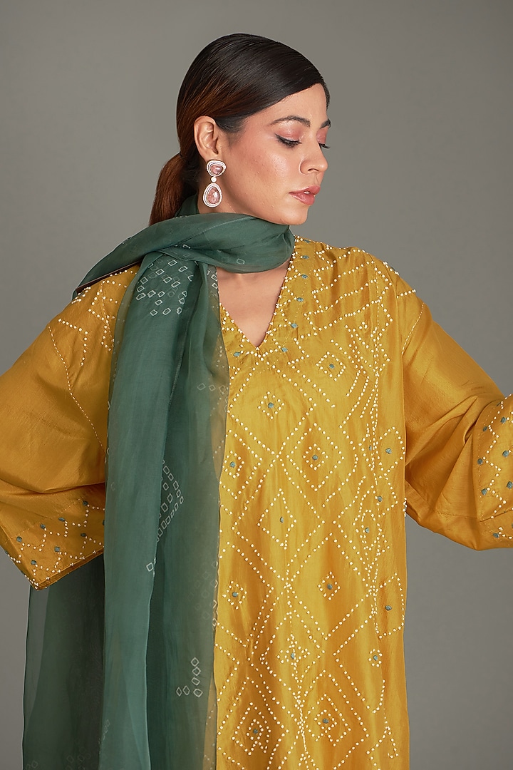 Yellow Mulberry & Silk Organza Kurta Set by Divyam Mehta at Pernia's Pop Up Shop