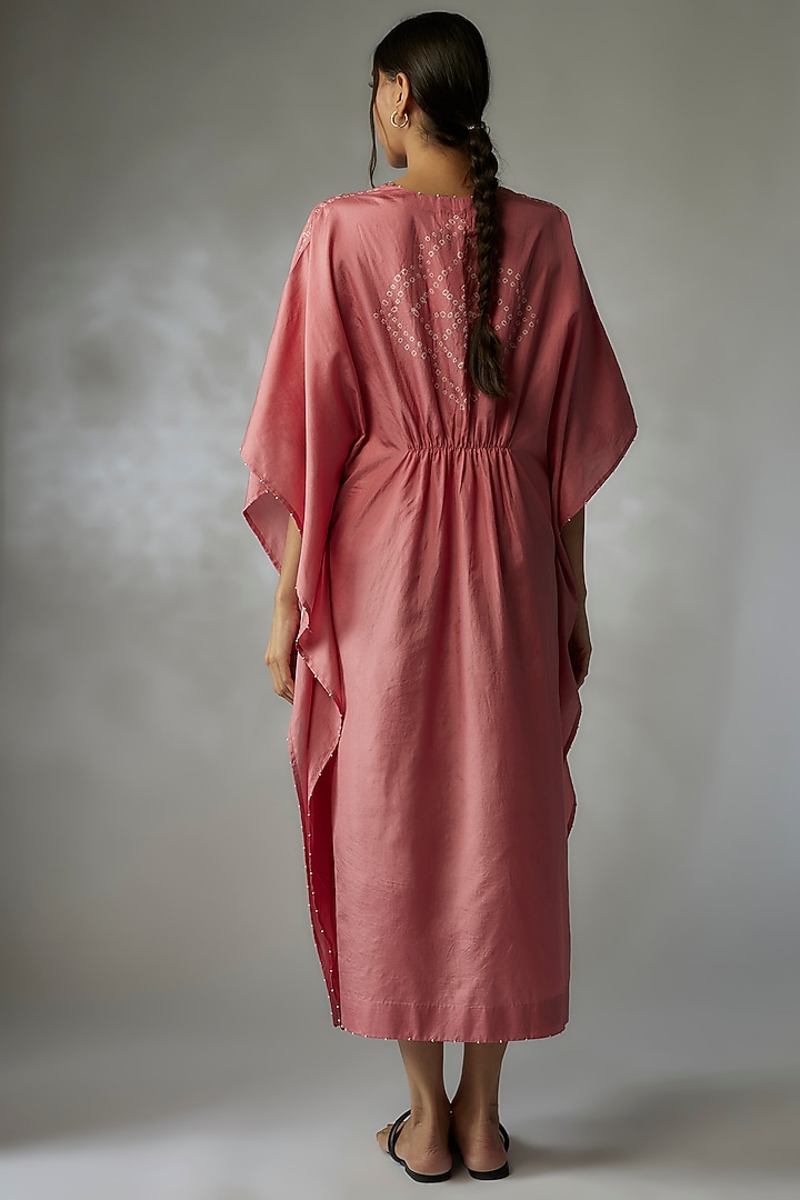 Coral Mulberry Silk Bandhani Kaftan by Divyam Mehta at Pernia's Pop Up Shop