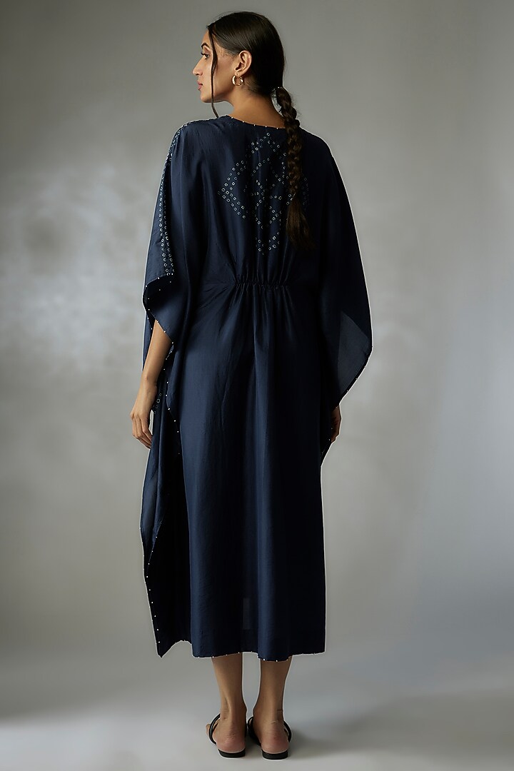 Blue Mulberry Silk Bandhani Kaftan by Divyam Mehta at Pernia's Pop Up Shop