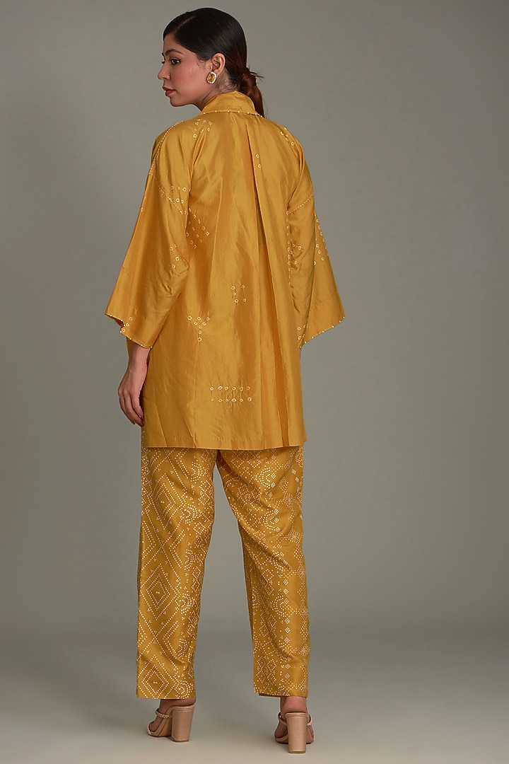 Yellow Mulberry Silk Bandhani Shirt by Divyam Mehta at Pernia's Pop Up Shop