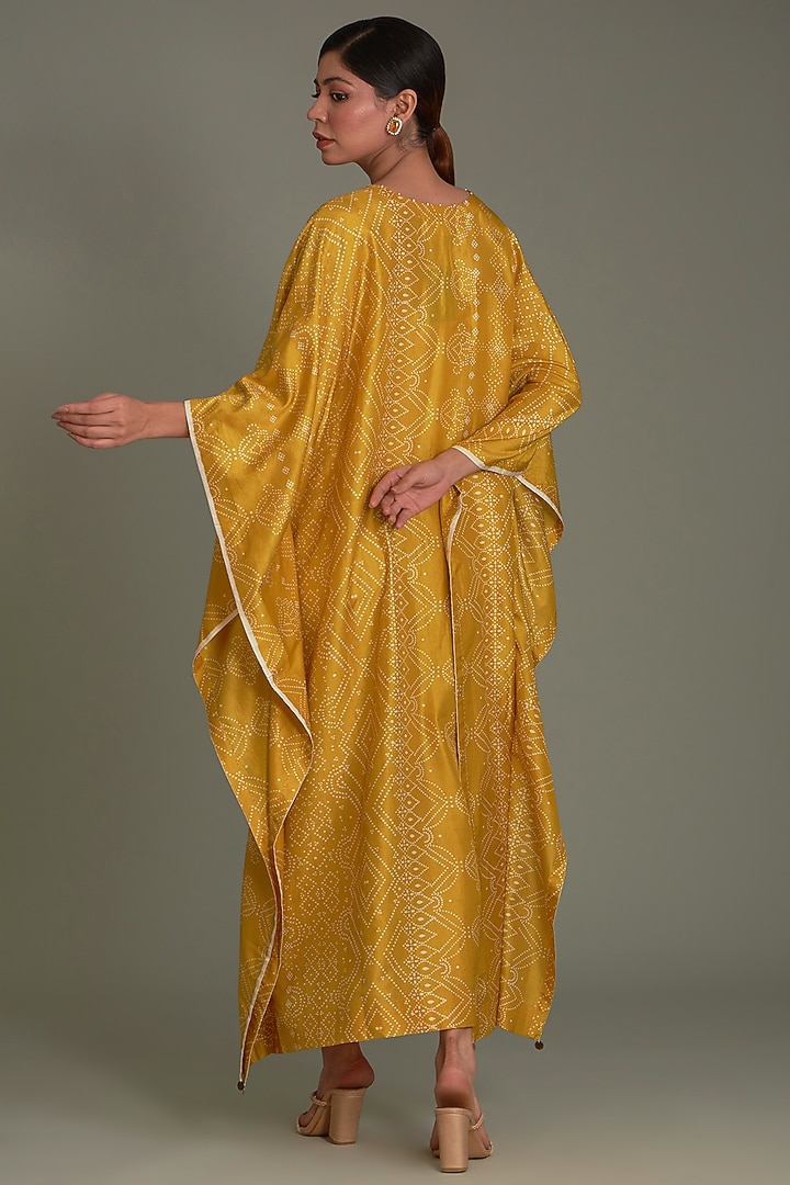 Yellow Mulberry Silk Printed Kaftan by Divyam Mehta at Pernia's Pop Up Shop
