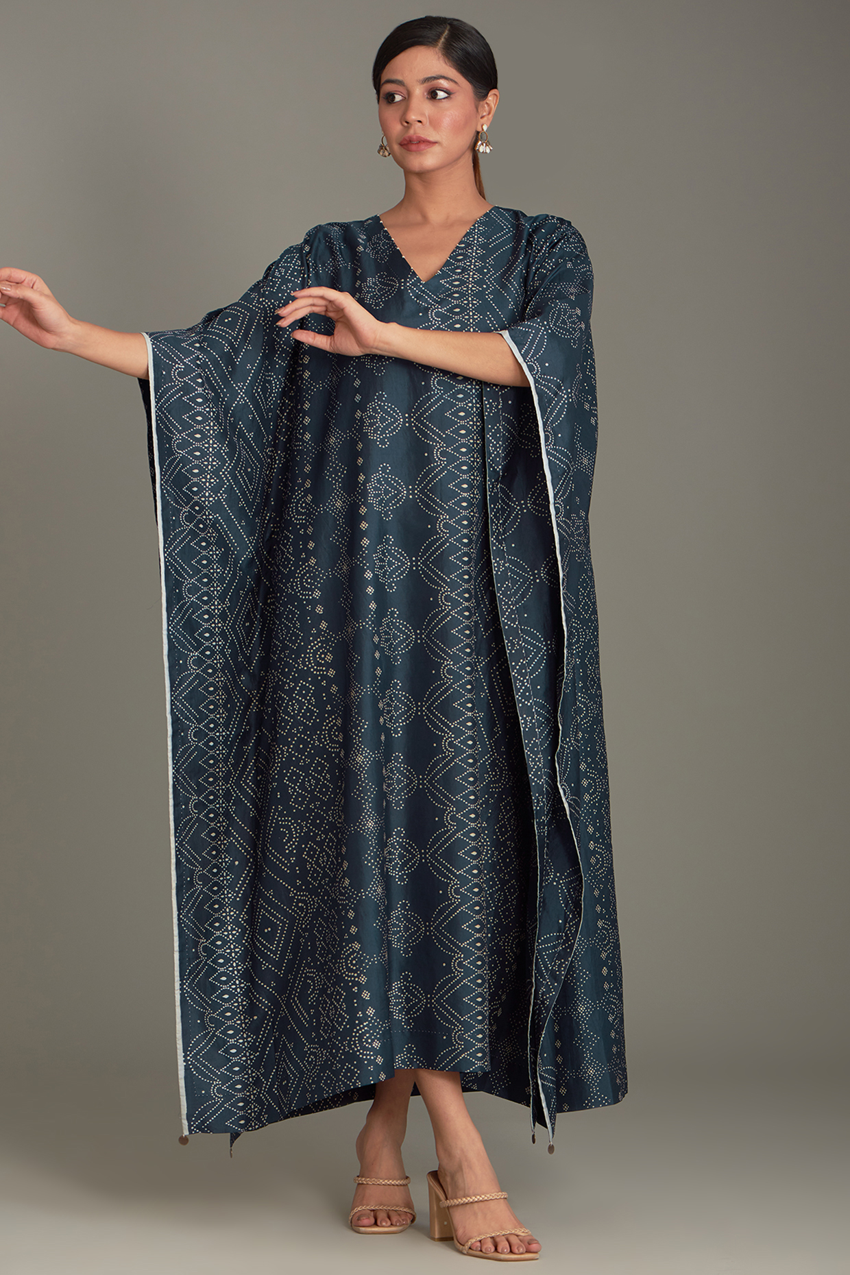 Blue Mulberry Silk Printed Kaftan by Divyam Mehta at Pernia's Pop Up Shop
