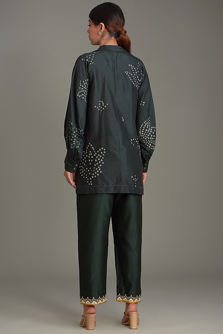 Bottle Green Mulberry Silk Overlay Top by Divyam Mehta at Pernia's Pop Up Shop
