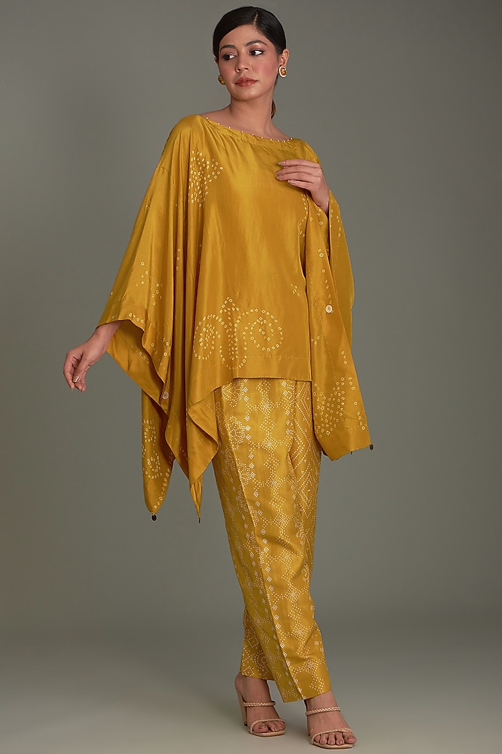 Yellow Mulberry Silk Kaftan Top by Divyam Mehta at Pernia's Pop Up Shop