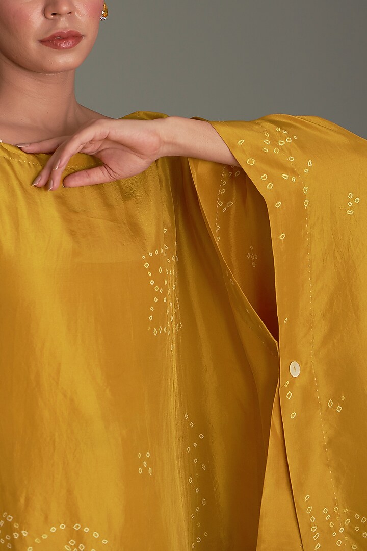 Yellow Mulberry Silk Kaftan Top by Divyam Mehta at Pernia's Pop Up Shop