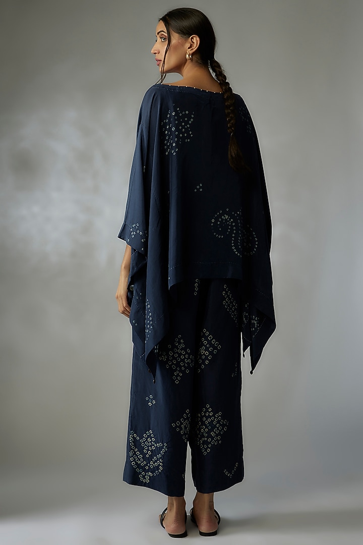 Blue Mulberry Silk Bandhani Co-Ord Set by Divyam Mehta at Pernia's Pop Up Shop