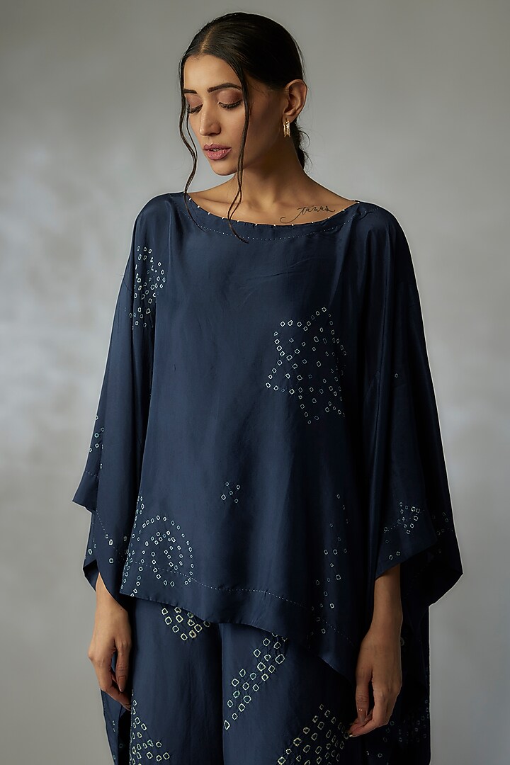 Blue Mulberry Silk Bandhani Co-Ord Set by Divyam Mehta at Pernia's Pop Up Shop
