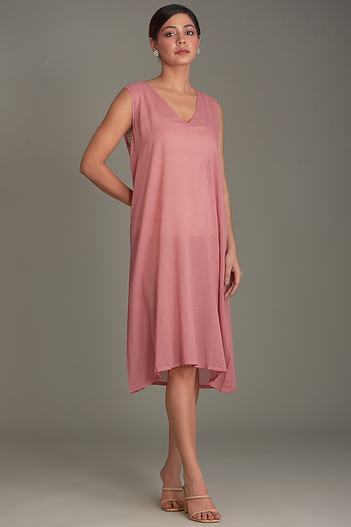 Coral Mulberry Silk Bandhani Midi Vacation Dress by Divyam Mehta at Pernia's Pop Up Shop