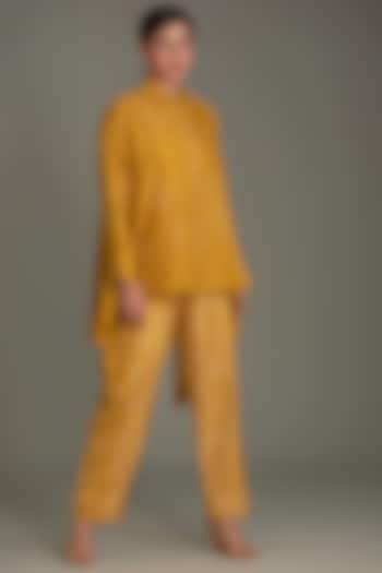 Mustard Mulberry Bandhani Shirt by Divyam Mehta at Pernia's Pop Up Shop