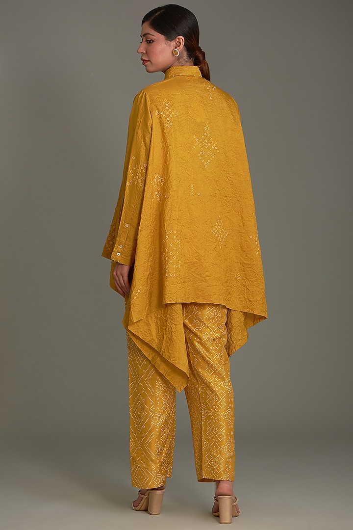 Mustard Mulberry Bandhani Shirt by Divyam Mehta at Pernia's Pop Up Shop