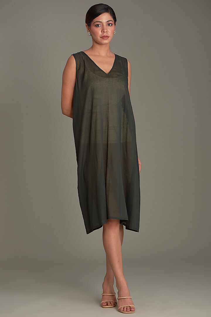Bottle Green Mulberry Silk Bandhani Midi Vacation Dress by Divyam Mehta at Pernia's Pop Up Shop