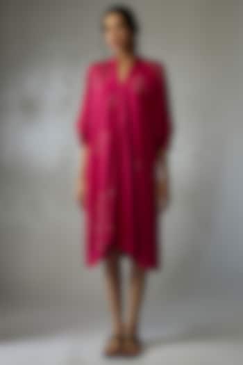 Fuchsia Mulberry Silk Bandhani Vacation Dress by Divyam Mehta at Pernia's Pop Up Shop