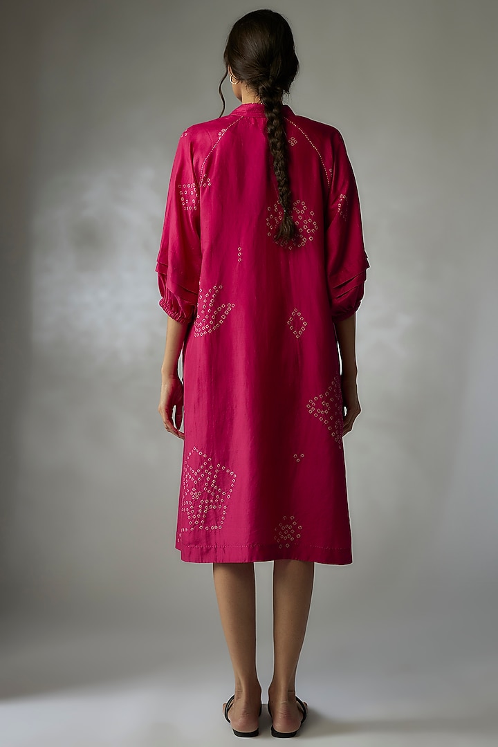 Fuchsia Mulberry Silk Bandhani Vacation Dress by Divyam Mehta at Pernia's Pop Up Shop
