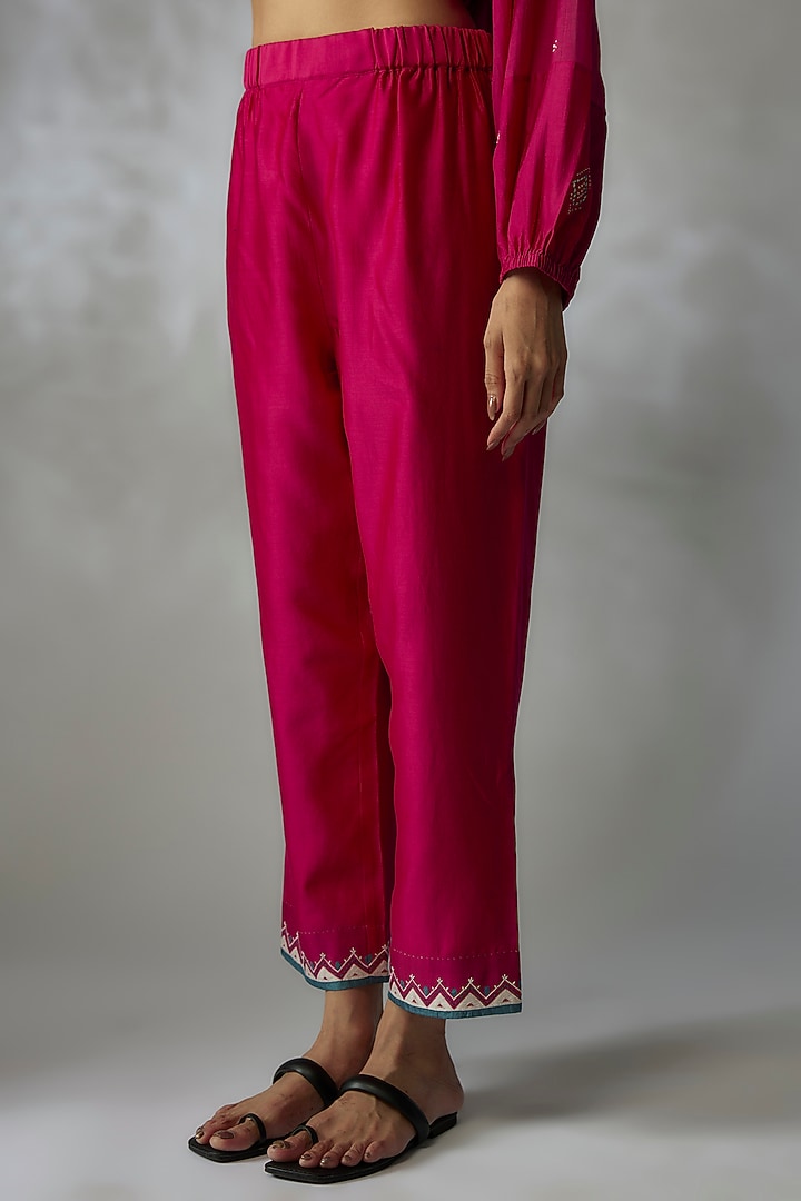 Fuchsia Mulberry Silk Embroidered Kurta Set by Divyam Mehta at Pernia's Pop Up Shop