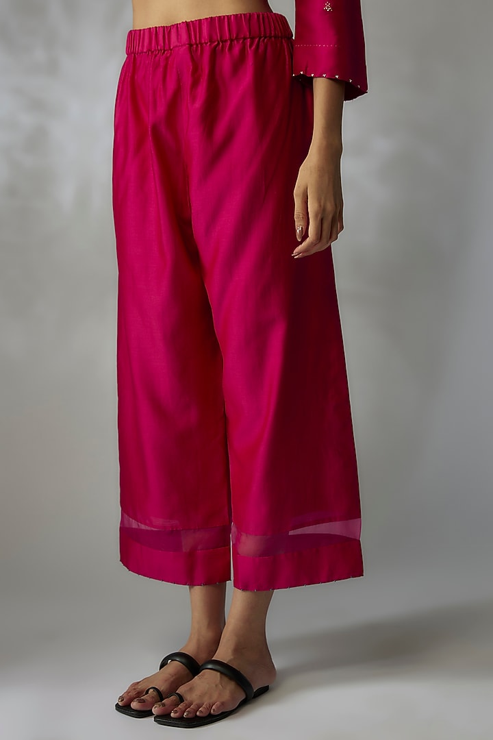 Fuchsia Mulberry Silk Embroidered Kurta Set by Divyam Mehta at Pernia's Pop Up Shop